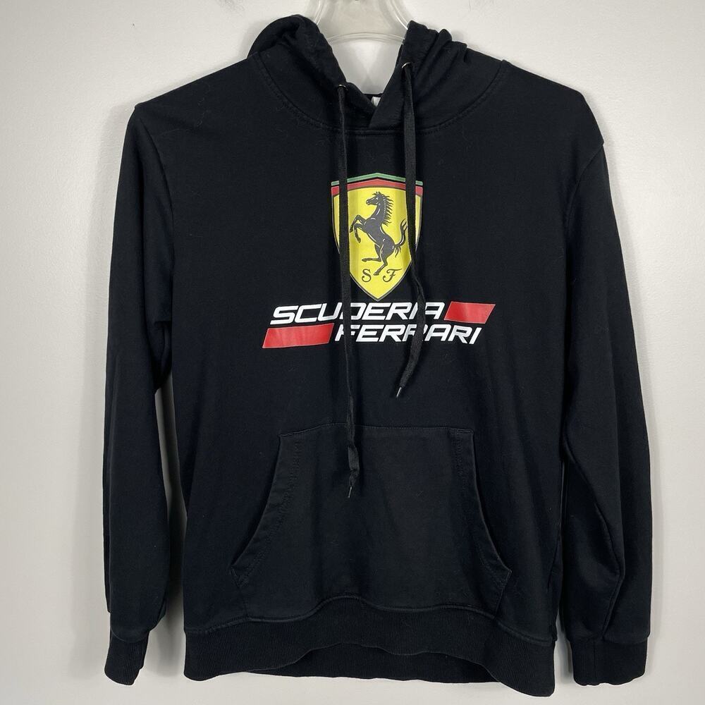 Scuderia Ferrari Logo Hoodie Mens S/M Black Italian Racing Team Luxury Sportscar